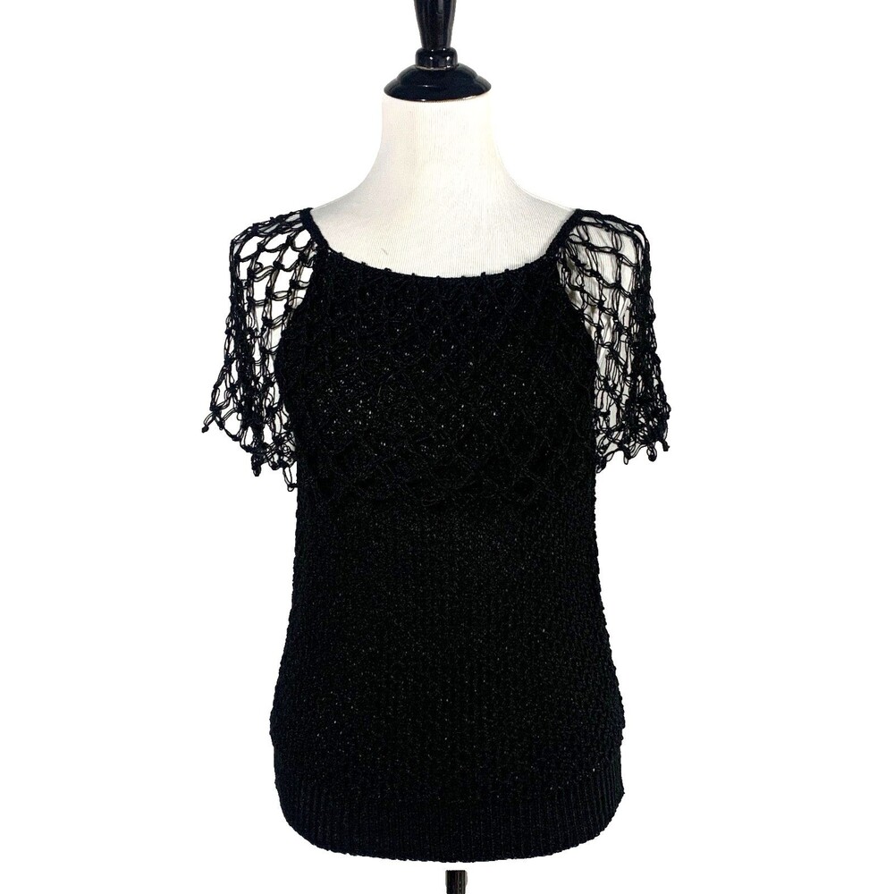 Y2K Vintage Gothic Crochet Knit Sweater Tank Black M Fishnet Grunge Whimsigoth